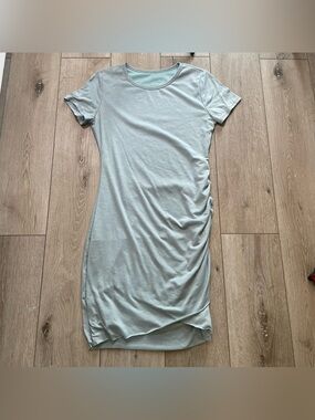 TRENDY Sage Green Ruched Bodycon T-Shirt Dress Minimalist Soft Knit Medium